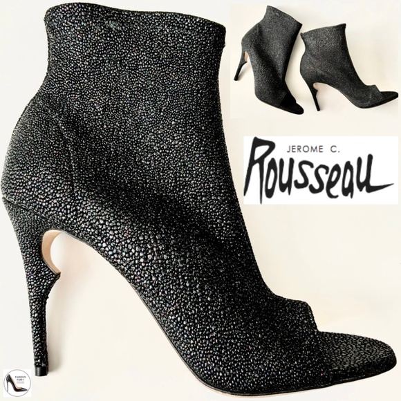 Jerome C. Rousseau Black Leather Open Toe Booties Pumps Stiletto Heel Shoes 38.5 - Picture 1 of 16